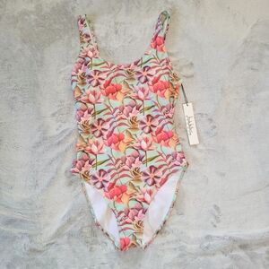 Nicole Miller Womens Size Small Floral Tropical 1 Piece Racerback Swimsuit Swim